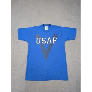 Vintage USAF Shirt Mens Medium Blue Single Stitch Reflective Graphic Made USA